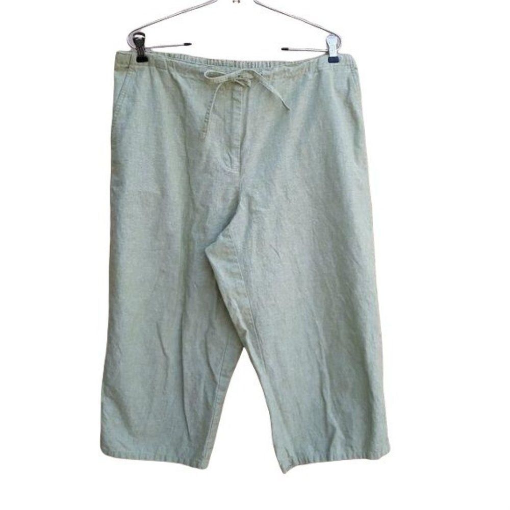 Villager Linen High Rise Drawstring Baggy Crop Pants Pockets Pastel‎ Green Sz 1